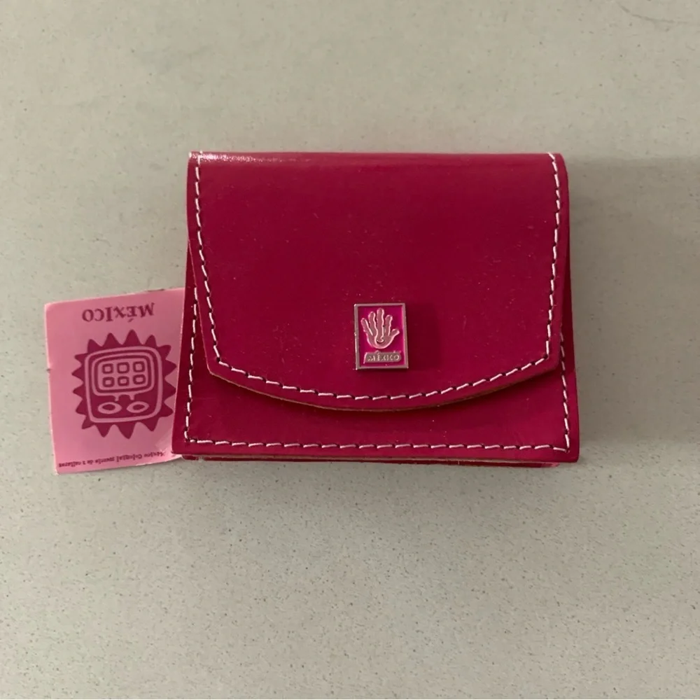 NWT Pink Leather Coin Purse with White Stitching Made in Mexico